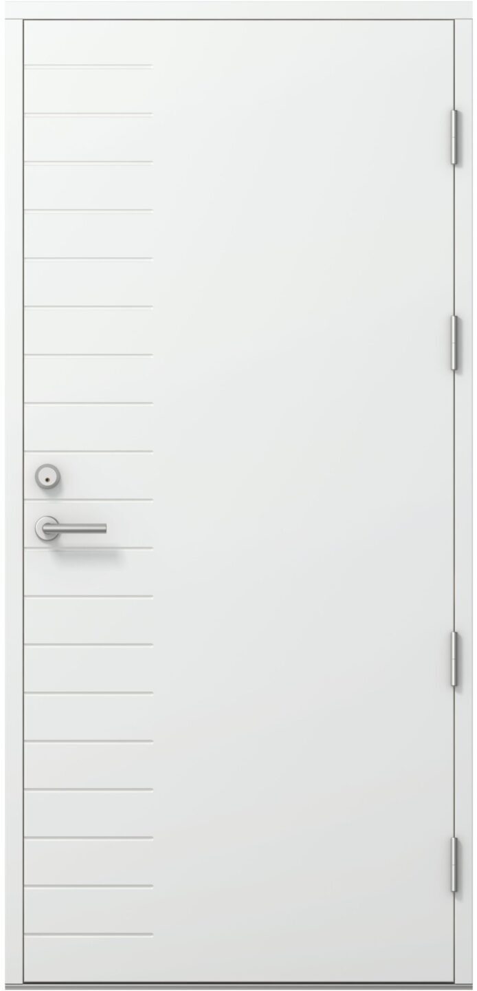 Ārdurvis Kaski Manilla Design termo baltā krāsā ar dekoratīviem gravējumiem
