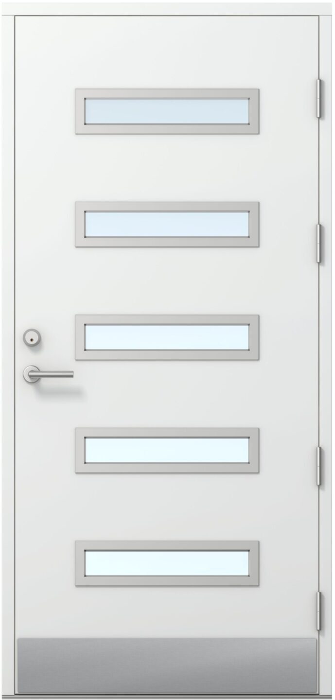 Kaski Tel Aviv termo ārdurvis baltā krāsā ar četriem horizontāliem stiklojumiem modernā dizainā