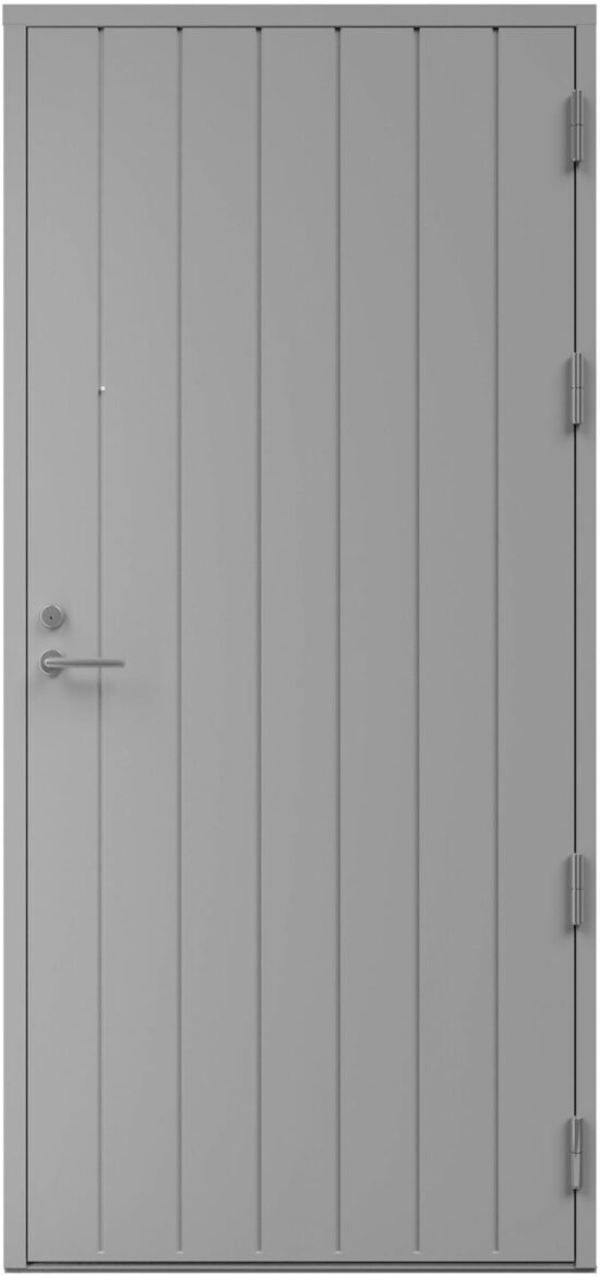 Ārdurvis Kaski Nice Design termo pelēkā krāsā ar vertikālām platu līstu joslām bez stiklojuma