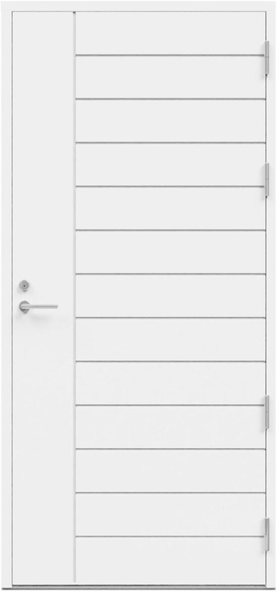 Ārdurvis Kaski Bilbao Design Termo baltā krāsā ar horizontāliem paneļiem bez stiklojuma