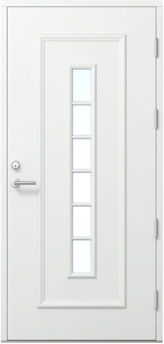 Ārdurvis Kaski Dubulti Arhipelago kolekcija ar šauru vertikālu stiklojuma ielaidumu un klasisku paneļojumu