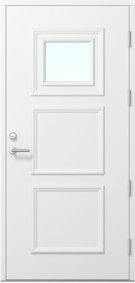 Ārdurvis Kaski Engure Arhipelago kolekcija ar kvadrātveida stiklojumu un klasisku paneļojumu