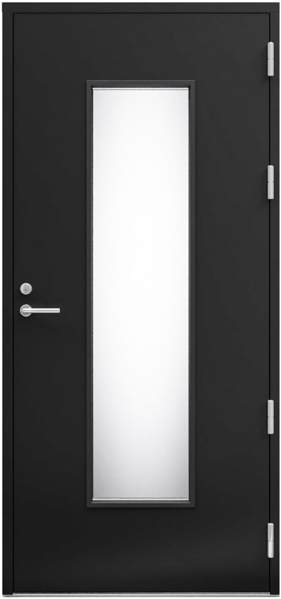 Ārdurvis Kaski Salla Design termo tumši pelēkā krāsā ar lielu vertikālu stiklojumu vidū