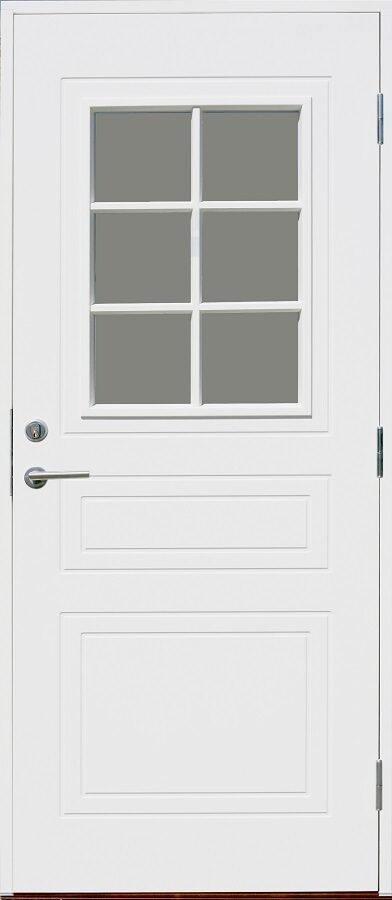 Ārdurvis Kaski Frösåkers Econom kolekcija ar sešdaļīgu stiklojumu un dekoratīvu paneļojumu