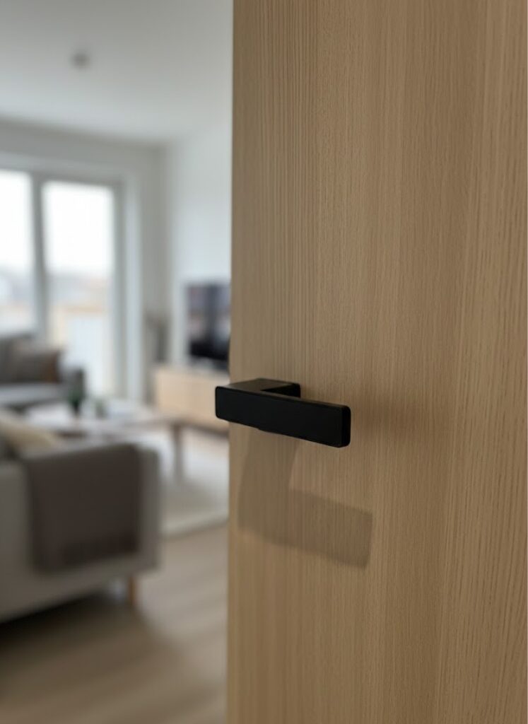 Durvju rokturis ar integrētu WC mehānismu – matēts melns, minimālistisks dizains