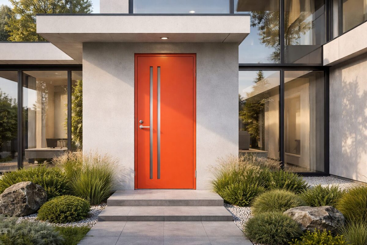 Moderna futūristiska privātmāja ar termo ārdurvīm