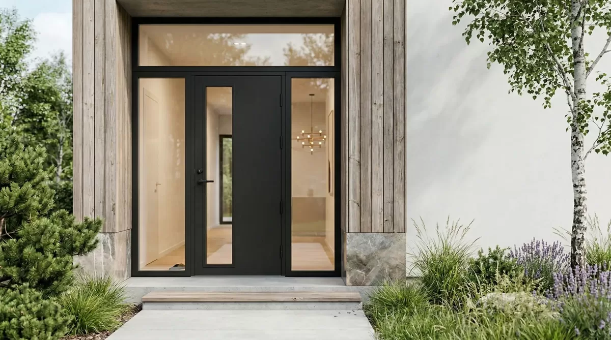 Premium termo ārdurvis ar sānu gaismām un virslogu – FinDoor